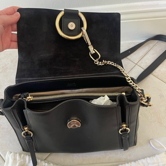 Chloe Faye Day Shoulder Bag Black with Gold Detail - Picture 4 of 13